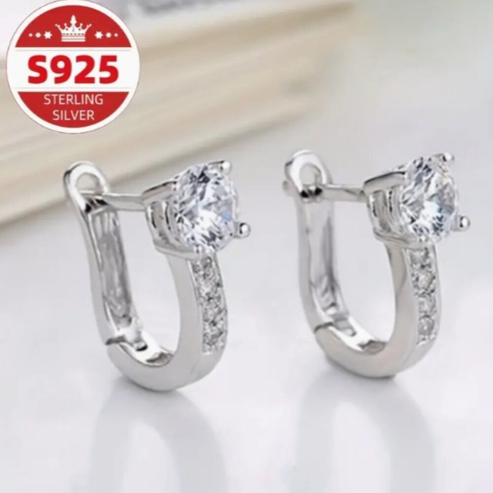 S925 Sterling Silver Ring Earrings Synthetic Cubic Zirconia Dainty Size Elegant - Picture 2 of 7